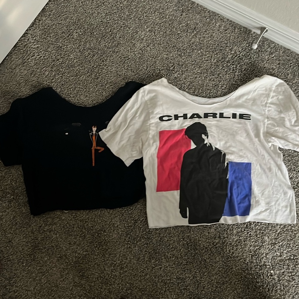 Altered band tees (off the shoulder, cropped) size s